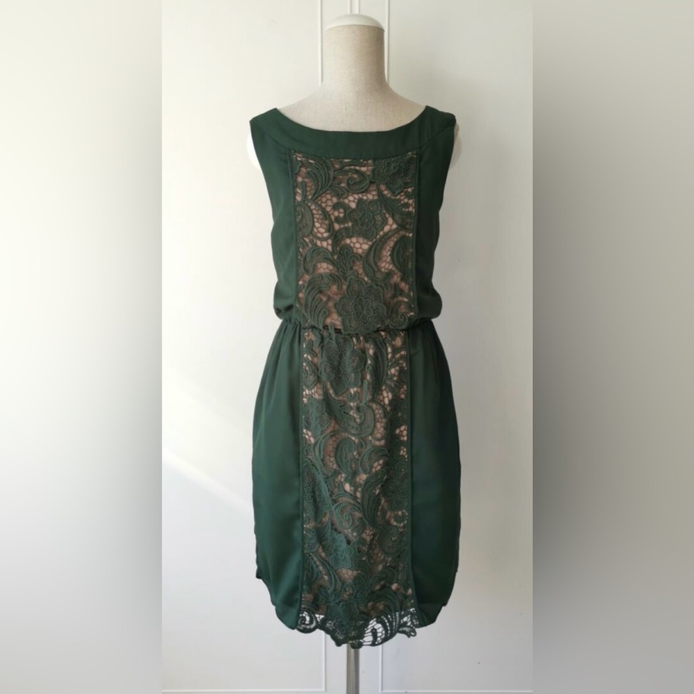 Jessica Simpson Green Sheath Midi Dress Sleeveless Crew Neck